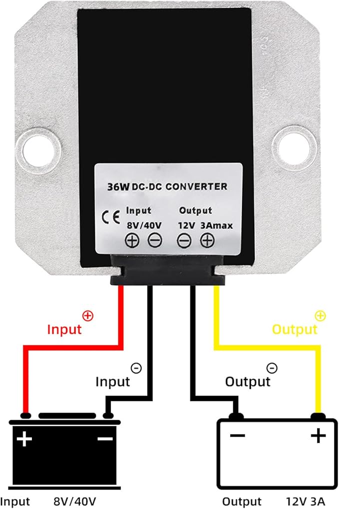 DC 8V-40V to 12V 3A 36W, Boost Converter Voltage Regulator, Step Down Step Up Power Adapter Voltage Booster, Reducer Waterproof Module Transformer for Golf Cart Club Car Truck Vehicle