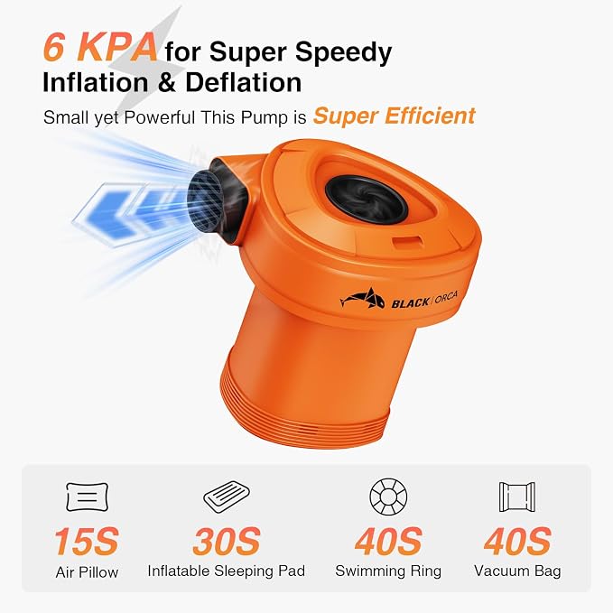 Portable Air Pump for Inflatables, 6 kPa Electric Air Pump with 4000 mAh Battery USB Rechargeable, Quick Inflate Deflate for Air Mattress, Pool Floats, Vacuum Storage Bags