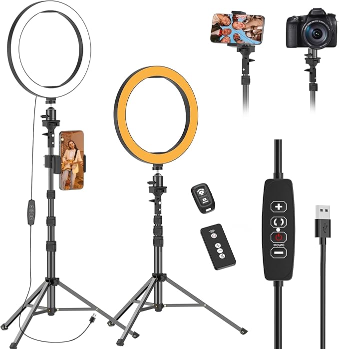 EMART 10" Ring Light with 55" Extendable Tripod Stands and Phone Holder, Dimmable LED Circle Round Light for Selfie Camera Photography/Makeup/YouTube Video/Vlogging/Live Streaming