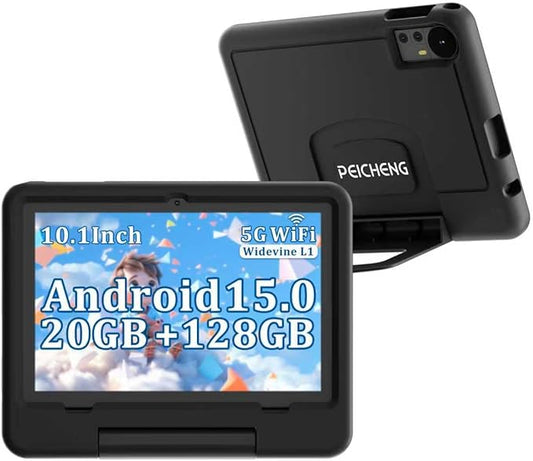 PEICHENG Tablet for Kids with EVA Protective Case, Android 15.0 Toddler Tab PC 10.1Inch RAM 20GB(4+16Expand) + ROM 128GB IPS 800 * 1280 5.0Bluetooth (Black)