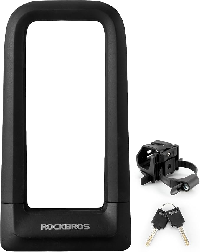 ROCKBROS Bike U Lock, Heavy Duty Anti Theft with Cable Silicone Cover (Max 22.5MM Bike U Lock+Keys+Mounting Bracket)