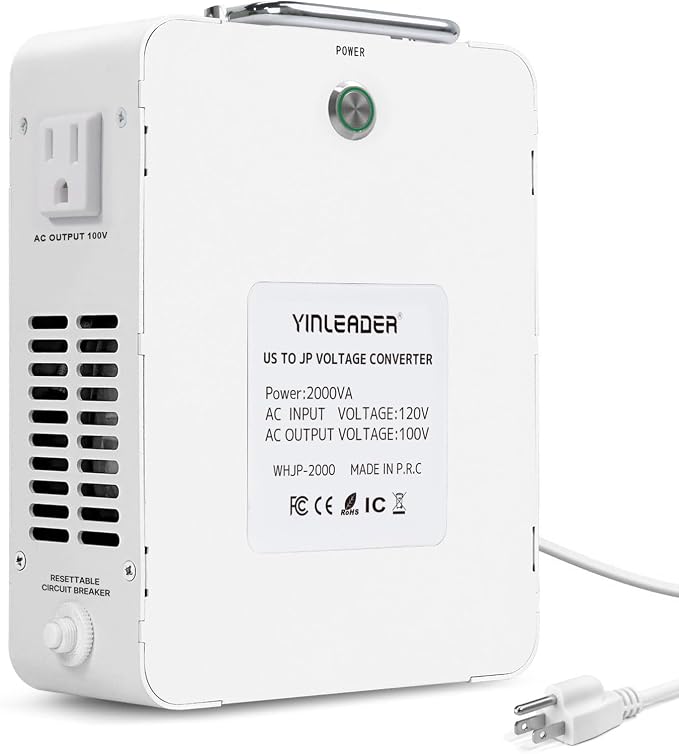 Yinleader 2000W Convert 120V to 100V Step Down Voltage Transformer Perfect for Japanese High-Power Devices in US(White)