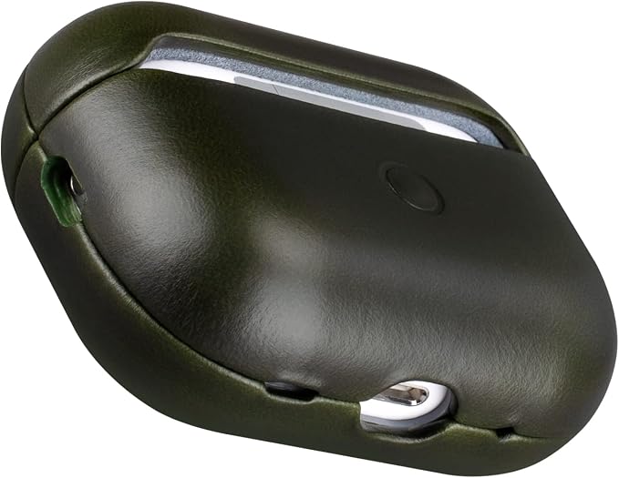 Maogoam for AirPods Pro 2 Leather Case Cover with Button, Genuine Crystal Vegetable Tanned Oil Wax Leather Case for AirPods Pro 2nd Generation 2022, Elegant Style, Front LED Visible, Dark Green