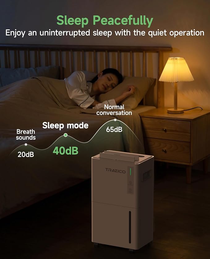 1500 Sq.ft Dehumidifier for Basement, Trazico Max 21 Pint/Day Dehumidifiers for Home, Large Room, Bedroom with Drain Hose, Quiet Smart Humidity Control, 3 Modes, 24H Timer, Auto Defrost