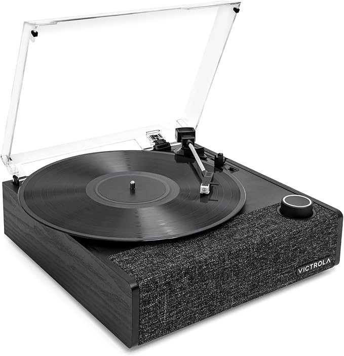 Victrola Eastwood II Record Player with Speakers – Bluetooth 5.1 and Vinyl Stream Technology, Vintage Style 3-Speed Vinyl Player, Audio Technica AT-3600LA Cartridge (Black)