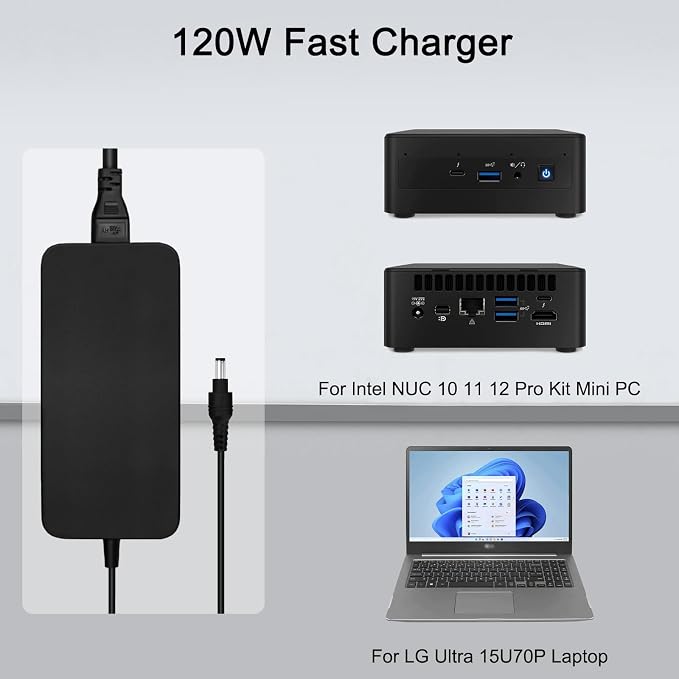 120W 6.32A Charger Compatible with Intel Nuc 10 11 12 13 14 Pro Kit Mini PC LG 17U70N 15U70P FSP120-ABBN2 A15-120P1A ADP-120RH B ADP-120ZB B PA-1121-28 AC Adapter