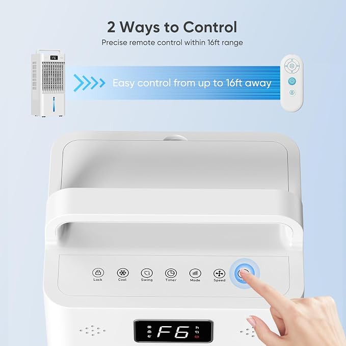 Feculs Portable Windowless Air Conditioners, 3-IN-1 Swamp Cooler, Evaporative Air Cooler, 6 Speeds & 3 Modes, 3-Gal Water Tank for Cooling, 20 FT/S Remote Control, Portable Air Cooler for Indoors