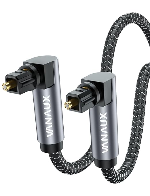 VANAUX Double 90 Degree Optical Cable, 3.2ft SPDIF Audio Optical Cable, 360 Degree Rotatable L Shaped Right Angle Digital Toslink Male to Male Cable for Sound Bar, TV, Game Consoles(1m/3.2ft)