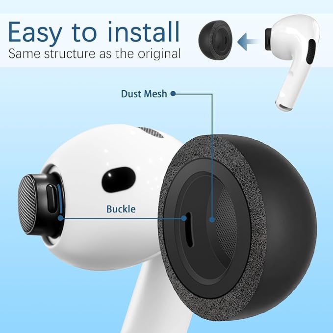 【2025 Release】 KASOTT Memory Foam Replacement Ear Tips for AirPods Pro 3- Enhanced Bass,Superior Noise Isolation,Soft&Comfortable,Stable,Anti-Slip,Fits in Charging Case,3 Pairs (Black, Small)