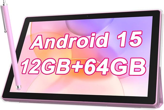 Android table 10 Inch ablet With Tablets protective Case and Stylus Pen android 15 Tablets 5G WiFi-6 1280*800 full HD IPS display 6000mah 64GB ROM+12GB RAM (4+8 Virtual) 1024GB Expansion (Pink)
