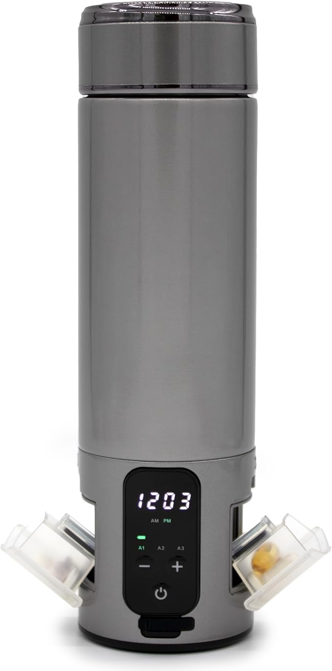 e-Pill Smart Stainless Steel Water Bottle Pill Organizer and Medicine Reminder (Silver)