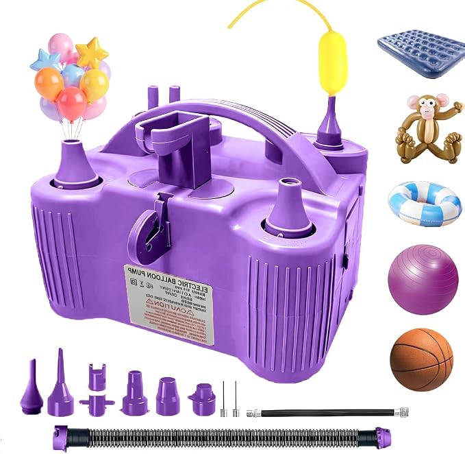 4-in-1 Electric Balloon Pump for All Balloons, Inflatables, and Sports Balls, Portable High Power Triple Inflating Ports for Latex Foil 260q Mylar Balloon