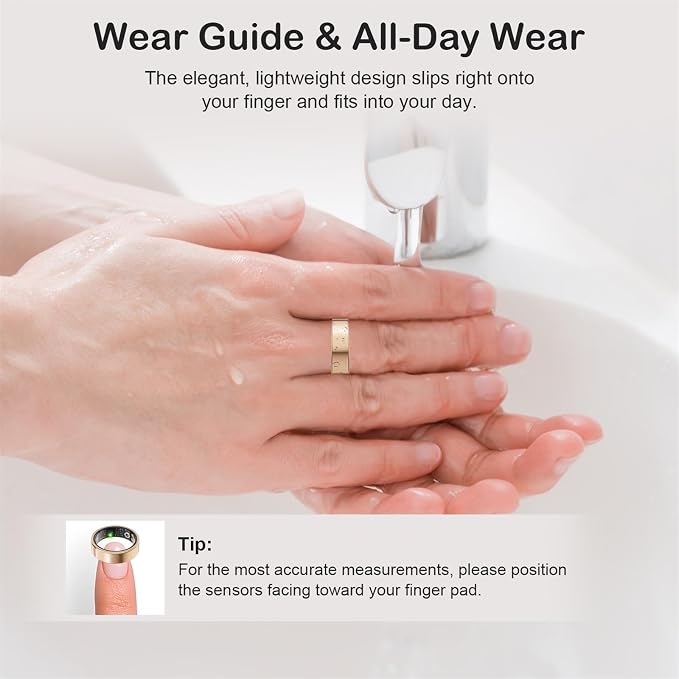 Smart Ring for Women Men, Fitness Trackers Fitness Ring (Rose Gold, 8#) | Health Ring with Sleep Tracker, Heart Rate Monitor, Step Counter, Fit Ring for Long Lasting Battery Life, No Subscription Fee