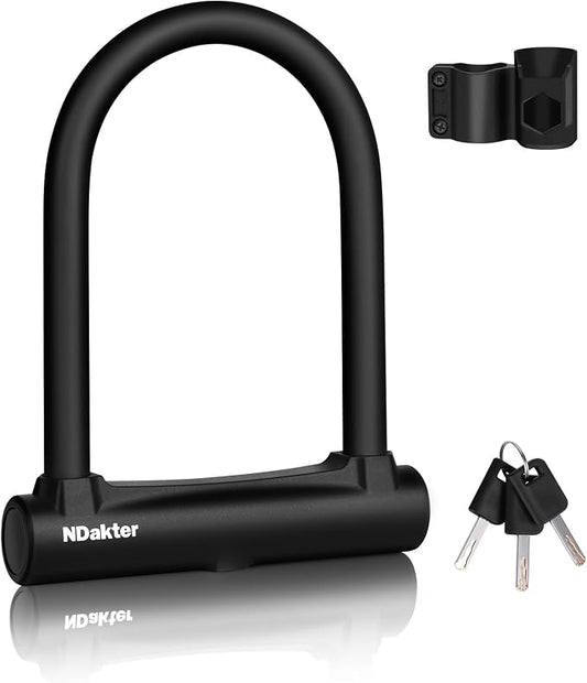 NDakter Bike Locks,17mm Shackle Heavy Duty Anti Theft Bike U Lock with 3 Keys ANG Sturdy Mounting Bracket, Perfect for Bicycles Scooters Mountain, Electric, Folding Bike, Moped, Tricycle