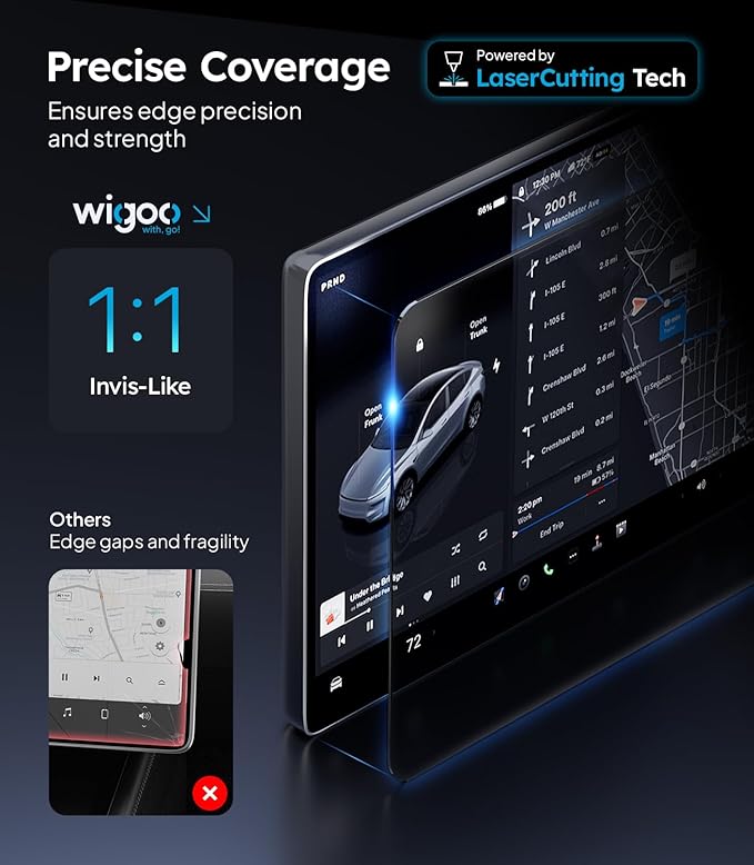 Wigoo Tesla Model Y Juniper & Model 3 Highland Screen Protector Matte [No Glare & Fingerprint] Model 3 (2024~2026)/Model Y Juniper Accessories, 15.4" Tempered Glass Protector with Alignment Kit