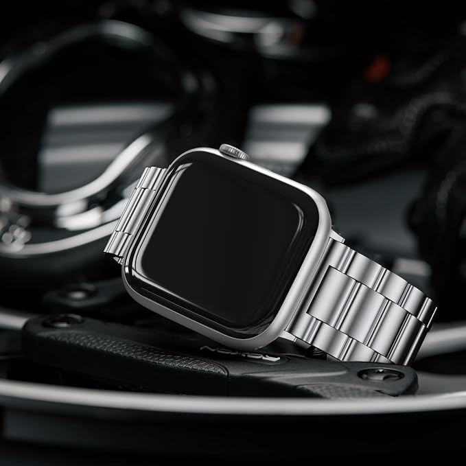 EPULY Compatible with Apple Watch Band 42mm 44mm 45mm 38mm 40mm 41mm, Business Stainless Steel Metal Wristband for iWatch SE & Series 7 6 5 4 3 2 1 for Men Women (Silver, 41mm 40mm 38mm)