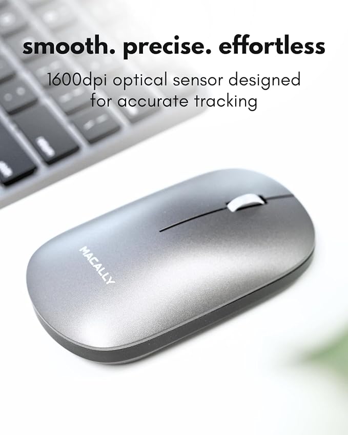 Macally Apple Wireless Keyboard and Mouse for Mac - Dual Mode (Bluetooth + Wired) - Multi-Device, Rechargeable - Mini Wireless Keyboard and Mouse Combo for MacBook, iPad, Mac Mini/Air/Pro (Space Gray)