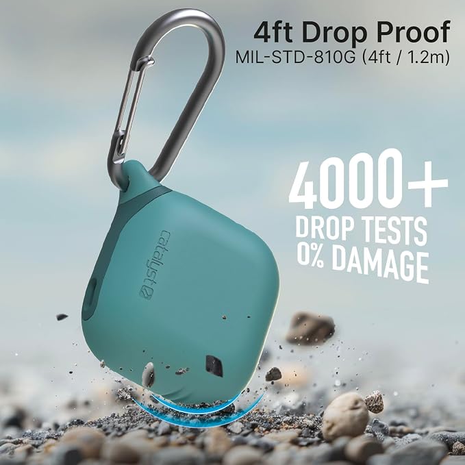 Catalyst Waterproof Case for AirPods 4 - Drop Protection for Apple AirPods 4th Generation with Carabiner, Wireless Charging Silicone Cover for Apple AirPods 4 Case for Women and Men