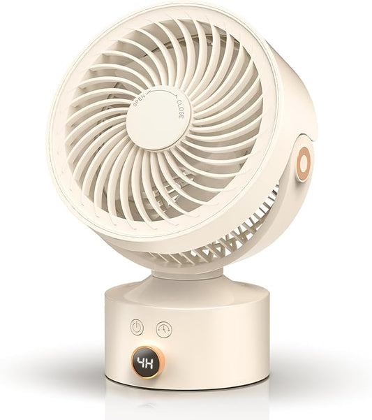 Desk Fan Small Oscillating for Bedroom, 9 Inch Quiet Desk Fan Air Circulator with 3 Speeds, 4H Timer, Rechargeable Desk Fan for Office/Dorm/Room-Beige
