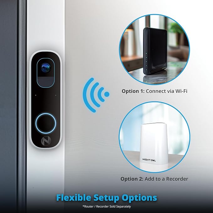 Night Owl 2K Wi-Fi Smart Dual-Powered Video Doorbell with Chime - Black