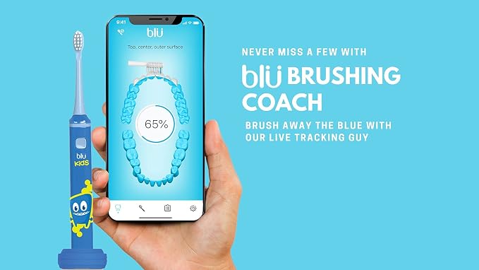 Blu Smart Toothbrush for Kids Up to 8 Years, App-Enabled Sonic Toothbrush with Live Tracking, Helps Build Healthy Brushing Habits, Rechargeable Electric (Blue)