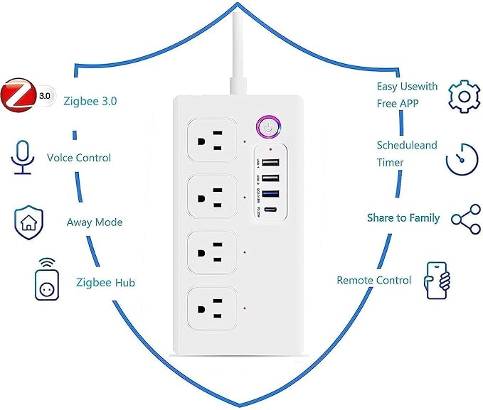 Smart Power Strip, UseeLink ZigBee Surge Protector,White