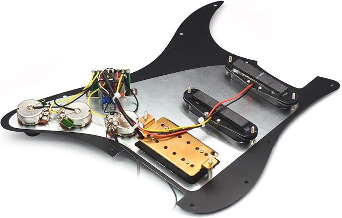 SAPHUE Prewired ST Pickguard Coil Pickups Adjustable Big Screws Loaded Electric Guitar Pickguard for Fender Strandard Straocaster Guitar Parts (SSH,Black)