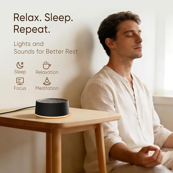 Noise Machine, White Noise Sound Machine for Baby & Adults, 26 Soothing Sounds, 8 Night Light Colors, Tap Control, 6 Timer Settings, Auto-Off & Memory, 4-7-8 Breathing, Sleep Soother for Home