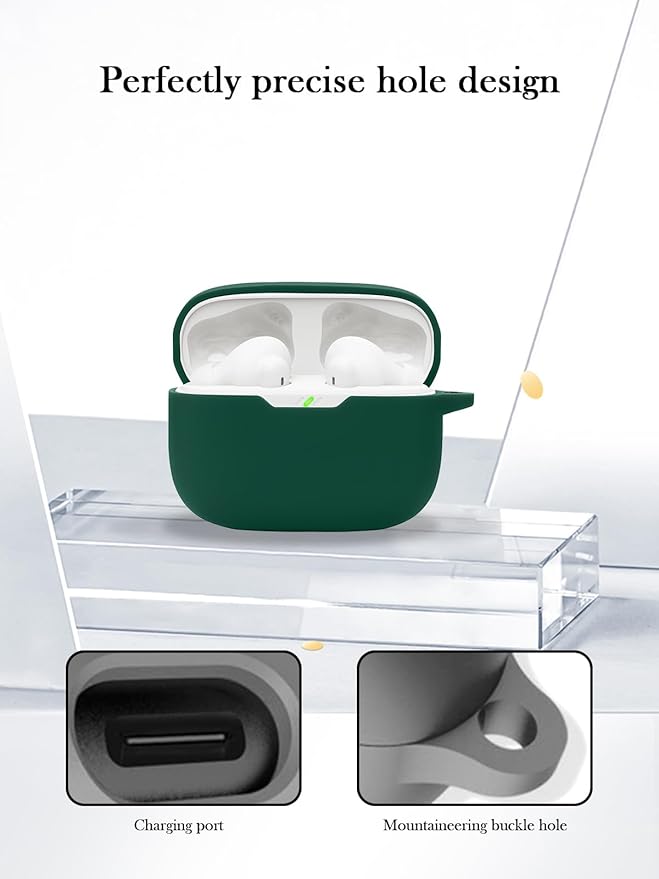 Case for JBL Vibe Beam 2 True Wireless Noise Cancelling Earbuds,Soft Protective,BOVUGAC Silicone Case Cover with Keychain & Cleaning Kit & Lanyard for JBL Vibe Beam 2-Green