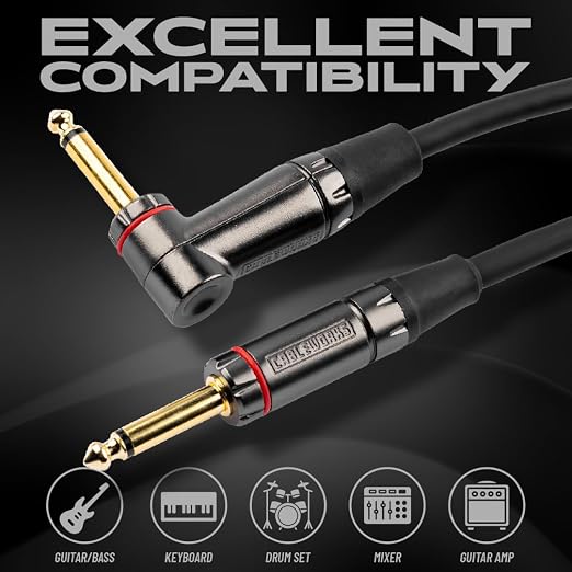 Cableworks By Gator Cases Headliner Series Premium 30 Ft Straight to Right Angle Guitar Instrument Cable (GCWH-INS-30RA)