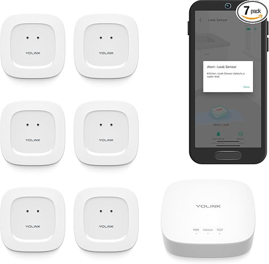 YoLink Water Leak Starter Kit: Hub + 6 Leak Sensor 1 (Silent), LoRa Long-Range, App/SMS/Email Alerts, D2D Offline Triggers, 2 AAA Up to 5-Year Battery, Compatible with Alexa/IFTTT/Home Assistant