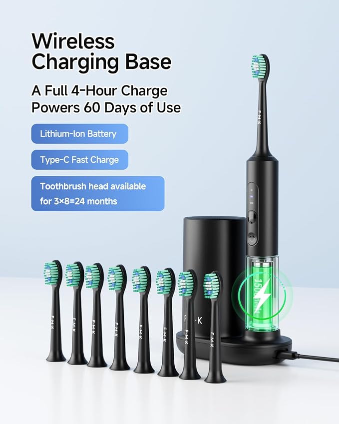 Electric Toothbrush for Adults with UV Cleaning, Drying Holder, Pressure Sensor, Smart Timer, Adult Electric Toothbrush Rechargeable Battery, 8 Replacement Brush Heads