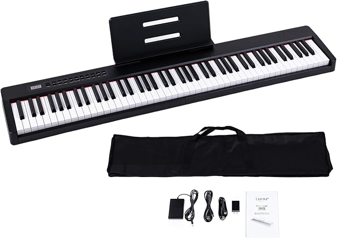 Carina 88 Key Piano Keyboard with Semi-Weighted Keys Portable Piano, 128 Tones, Speakers, USB-MIDI, Carry-Bag, Sustain Pedal, Electric Keyboard Piano for Beginners,Black