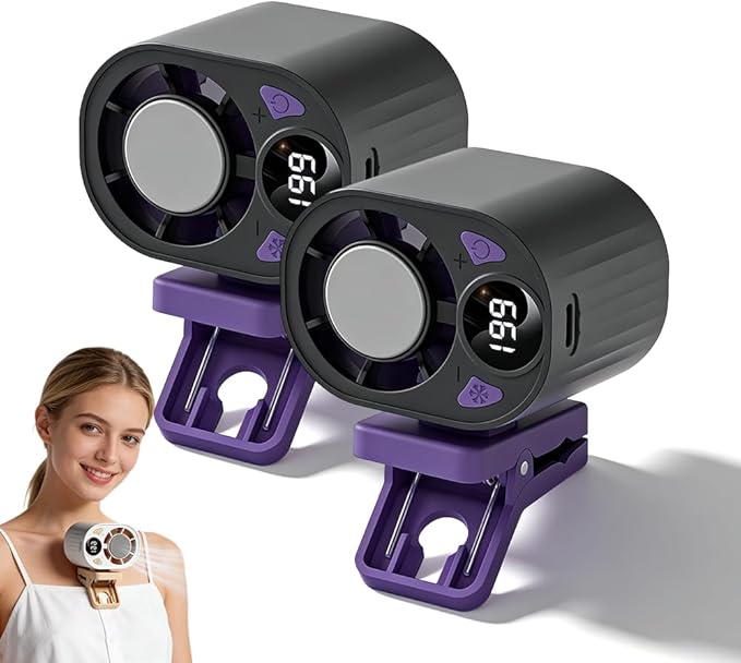 2026 Car Clip On Air Conditioner Fan, Portable Clip-On Fan, Mini USB Rechargeable Rotatable Fan, 3-Speed Silent Mini Bladeless Fans (Black - 2PCS)
