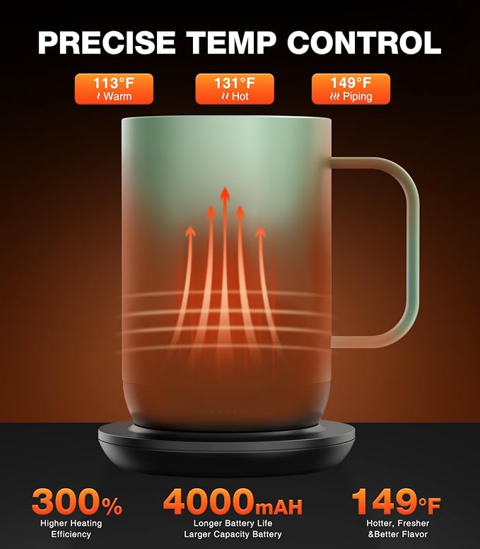 Kepwam Self-Heating Coffee Mug T1, 16oz Rechargeable Heated Coffee Mug, Smart Coffee Warmer Mug with App-Controlled,Advanced Temperature-Controlled Heating Coffee Gifts for Women Men Coffee Lover