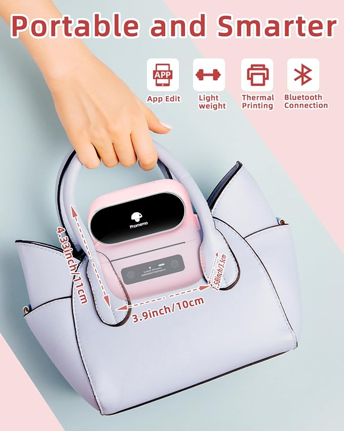 Phomemo M220 Bluetooth Label Maker - Portable Thermal Printer for Small Business Office Home - 1900+ Templates 7900+ Icons - Compatible Phone, PC