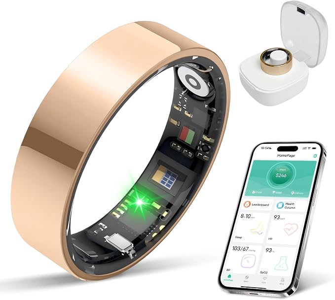 New Smart Ring Health Tracker for Women & Men, Sleep Exercise Health Monitoring, Daily Tracking, iOS/Android Compatible, IP68 Waterproof, No Subscription Required, 5‑Day Battery Life (Rose Gold, 12)