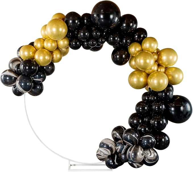Restaurantware-Balloonify Balloon Garland Set, 1 Party Decoration Kit - 132 Balloons, With Chain, Black & Gold Latex Balloon Arch Kit, Includes Glue Dots