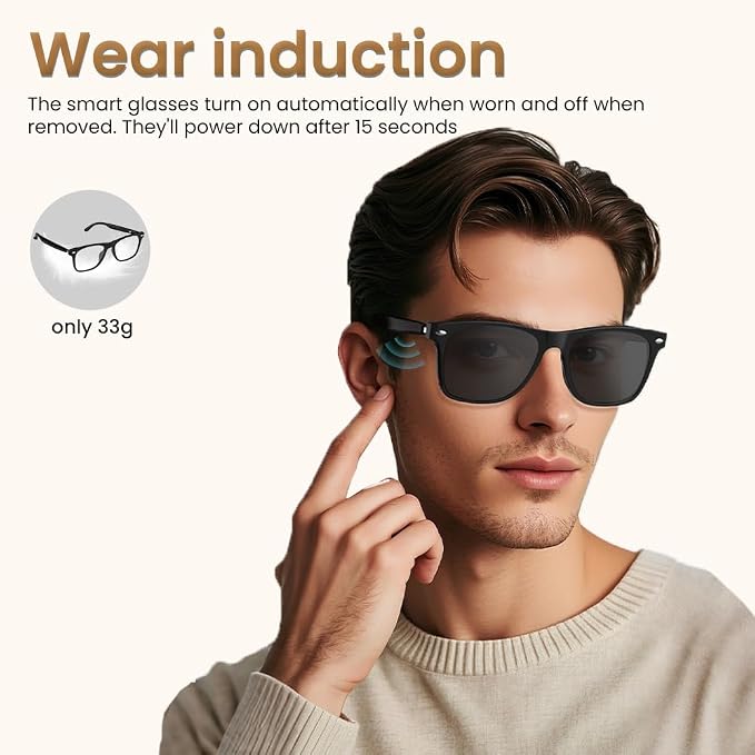 Bluetooth Audio Smart Glasses for Women Men,Polarized Bluetooth Sunglasses with Open Ear Speaker,Voice Control, Hands-Free Calls & Built-in Microphone for iPhone Android Music/Work