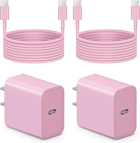 iPhone 17 16 15 Charger Fast Charging - 2 Pack 20W USB C Charger Block with 6FT Type C Cable Compatible with iPhone 17/17 Pro/17 Pro Max/Air/16/16e/15, iPad Pro, Air M3/M2/5/4, 11th/10th（Pink）