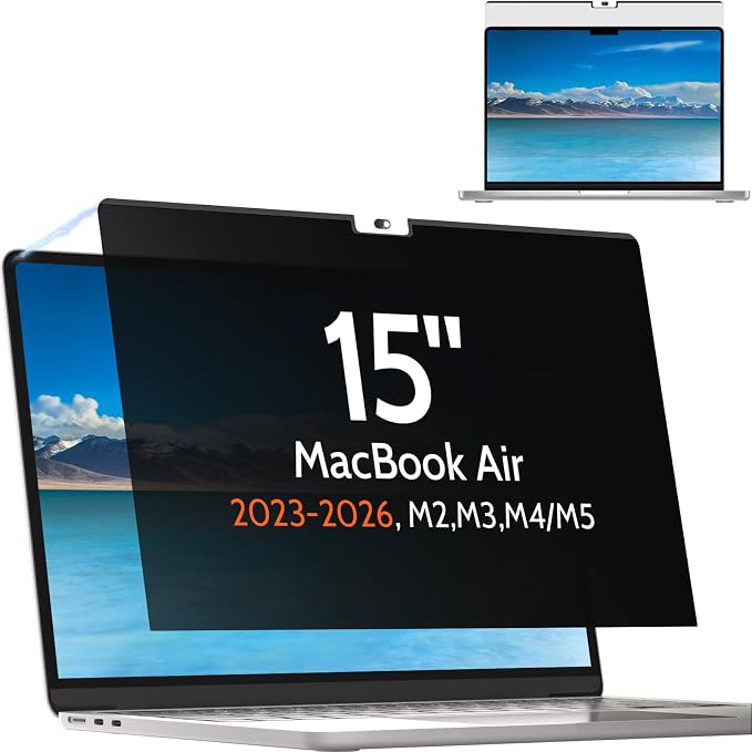 Mamol Privacy Screen for MacBook Air 15 Inch 2023-2026 (M2 M3 M4 M5), Magnetic Removable Anti Glare Blue Light Filter Protector