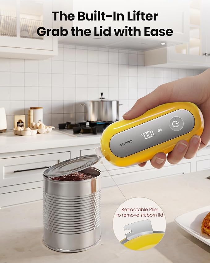 Canslab RETRO Electric Can Opener, Auto-Stop One-Touch Operation, USB Rechargeable with LED Battery Track, Side Cut Smooth Edge Can Opener for Seniors with Arthritis, Wall-Mountable Small Size,Yellow