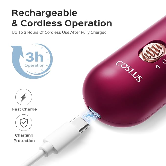 COSLUS C30 Professional Manicure Pedicure Kit, 5-in-1 Electric Nail File for Toenail Hand Feet - Standard Grinder for Basic Nails Care, Cordless, 5 Speed, for Men Women Seniors Home Salon, Red