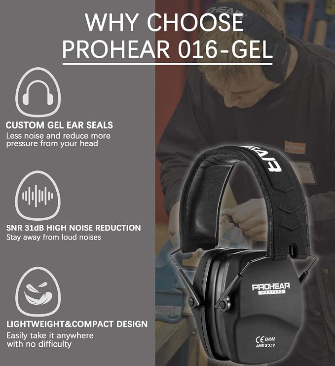 PROHEAR Ear Protection Safety Earmuffs for Shooting Noise Reduction Slim Hearing Protector