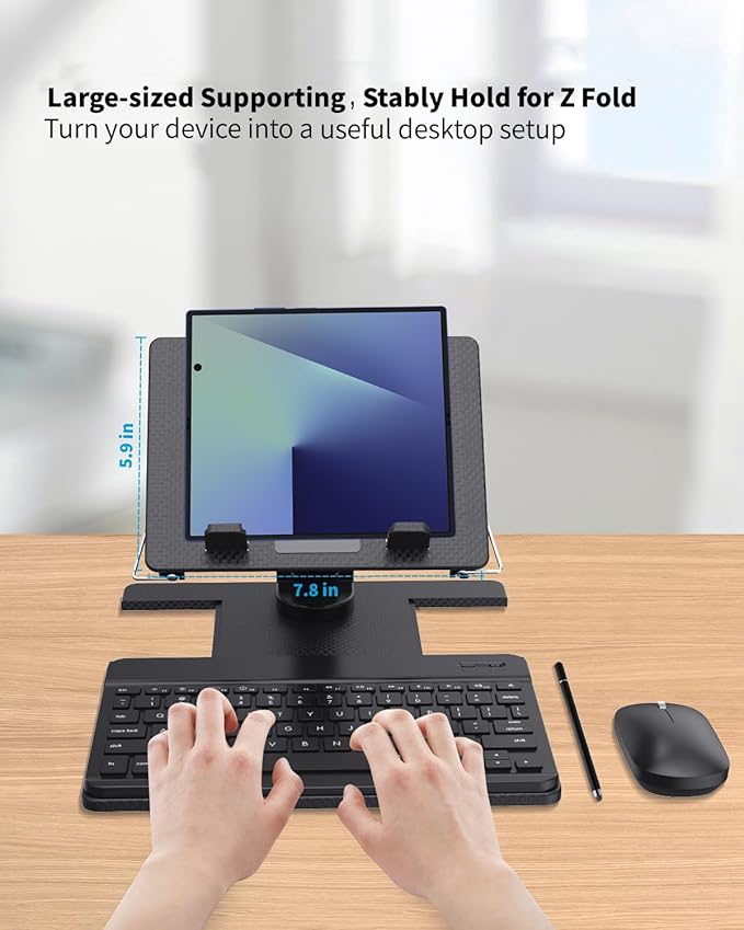 Desk Stand and Bluetooth Keyboard Combo for Samsung Galaxy Z Fold 7/6/5/Z Trifold, 4 in 1 Set Include Mouse Pen, Adjustable Foldable Tablet Stand Holder Fits for Motorola Razr Fold 2026