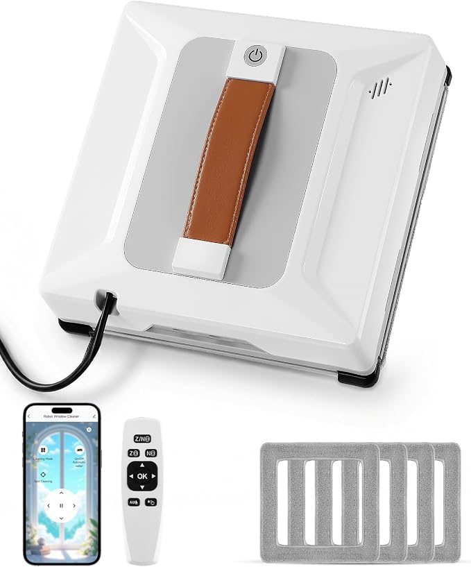 FRUITEAM Automatic Window Cleaning Robot with Smart Edge Recognition and Path Planning, with 4 Water Spray, APP and Remote Control, Triple Safety System Anti-Drop for Windows, Doors & Glass