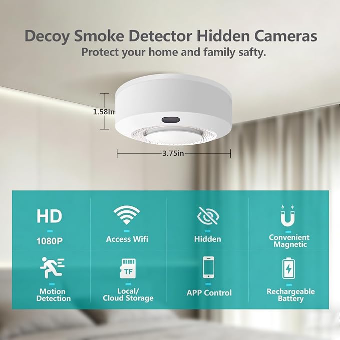WiFi Hidden Camera, Magnetic 360° Rotatable Indoor Security Cam | 5000mAh Large Built-in Battery,Magnetic Mount 360° Manually Rotatable Lens,1080P Clear Recording，Video Only