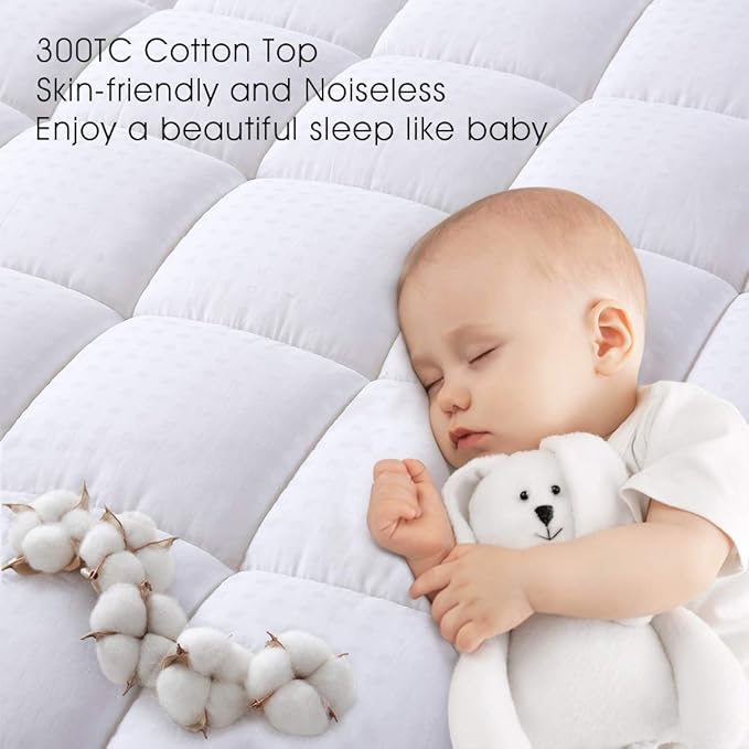 EASELAND California King Mattress Pad Pillow Top Mattress Cover Quilted Fitted Mattress Protector Long Cotton Top 8-21" Deep Pocket Cooling Mattress Topper (72x84 Inches, White)