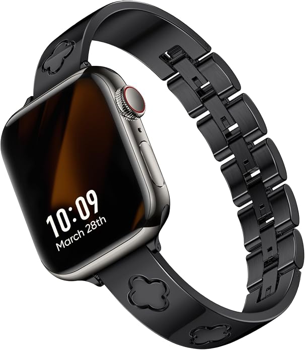 Missair Compatible with Apple Watch Band 38mm 40mm 41mm 42mm 44mm 45mm 46mm 49mm, Four Leaf Lucky Bracelet Women Dressy Stainless Steel Metal Clover Strap for iWatch Series 11 10 9 8 7 6 5 4 SE Ultra