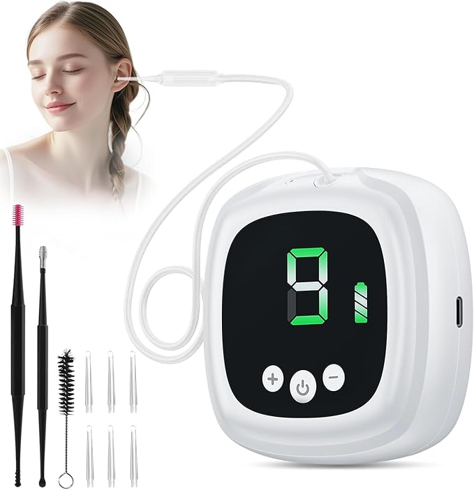 Ear Vacuum Wax Removal Kit, 9 Adjustable Strong Suction Levels Electric Ear Wax Vacuum Cleaner, Reusable Ear Suction Device for Adults Kids Home & Travel